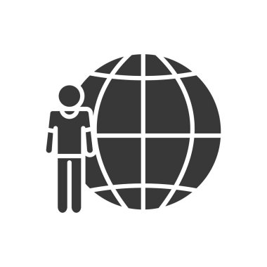küresel küre ve pictogram adam ayakta, siluet tarzı