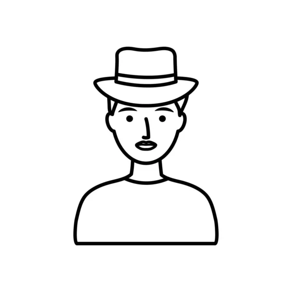 Avatar hombre usando un sombrero, estilo de línea — Archivo Imágenes Vectoriales