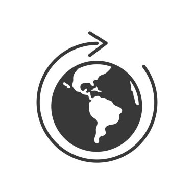 Dünya gezegeni etrafında daire şeklinde ok, siluet tarzı.