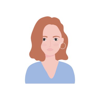 Küpe takan karikatür kadın, düz stil.