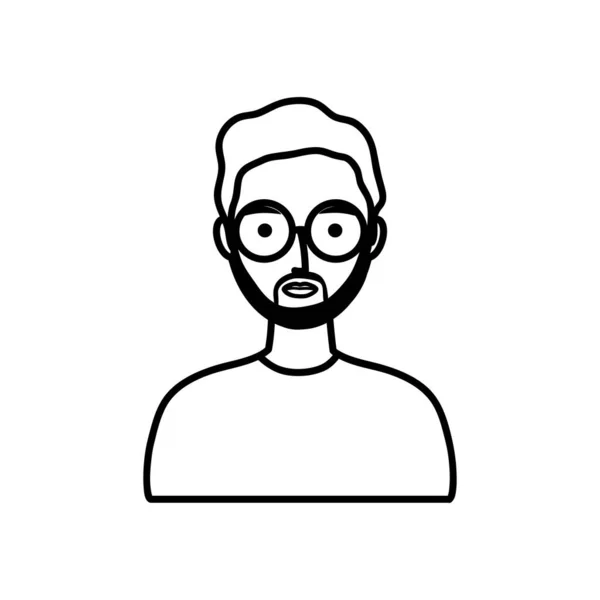 Cartoon Hipster Mann mit runder Brille, Linienstil — Stockvektor