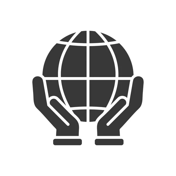 Mani con sfera di connessione globale, stile silhouette — Vettoriale Stock