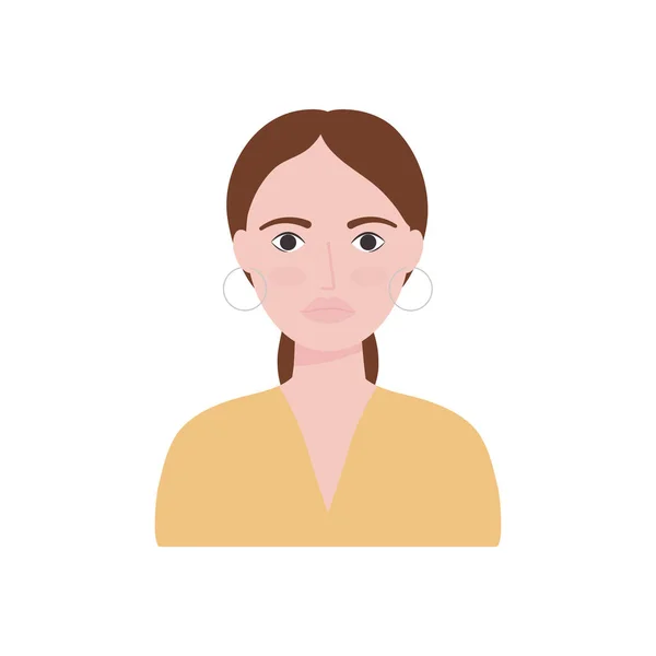Avatar femme avec cerceaux boucles d'oreilles, style plat — Image vectorielle