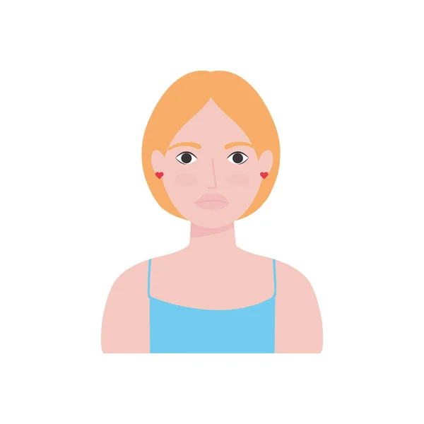 Avatar femme avec dessin animé cheveux courts, style plat — Image vectorielle