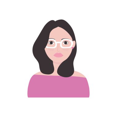 Çizgi film kadını, gözlüklü, düz stil