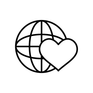 küresel küre ve kalp simgesi, çizgi biçimi