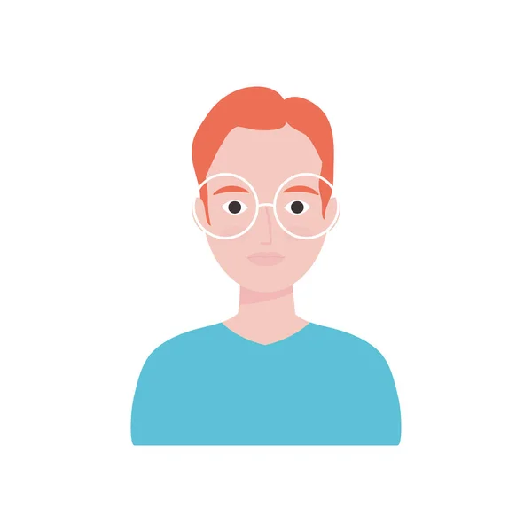 Avatar hombre con icono de gafas redondas, estilo plano — Vector de stock