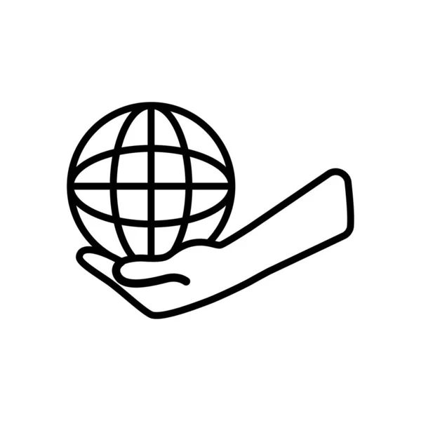 Mână cu pictogramă sferă globală, stil linie — Vector de stoc