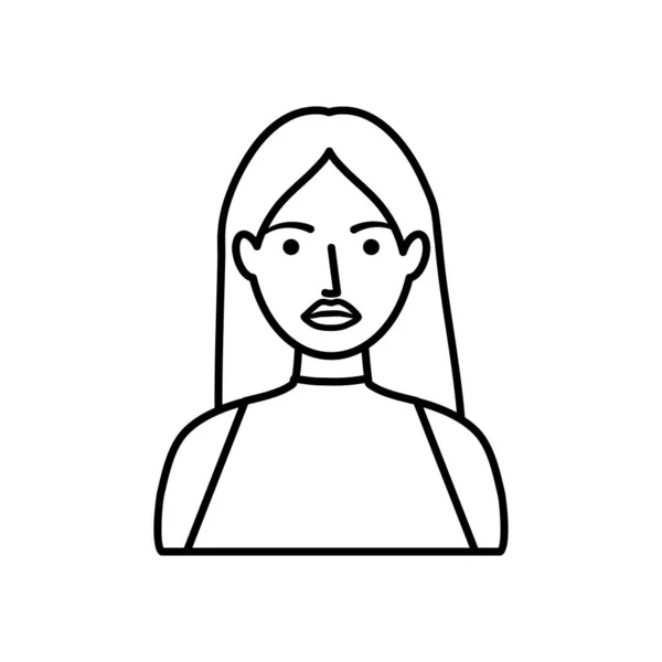 Mujer avatar con pelo largo, estilo línea — Vector de stock