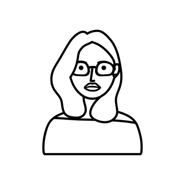 Femme dessin animé avec lunettes, style ligne — Image vectorielle