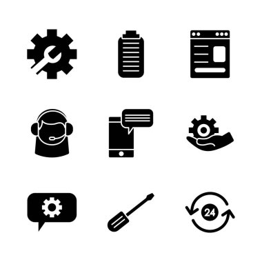 akıllı telefon ve destek servis simgesi seti, siluet biçimi