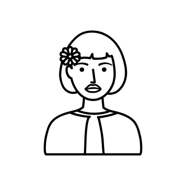 Avatar vrouw met decoratieve bloem pictogram, lijn stijl — Stockvector