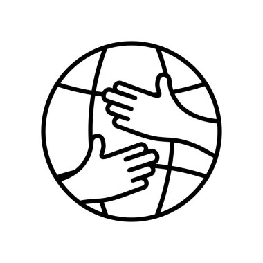 Küresel bir küreye sarılan eller, çizgi tarzı