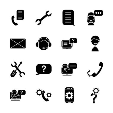 soru işareti ve destek servis simgesi seti, siluet biçimi