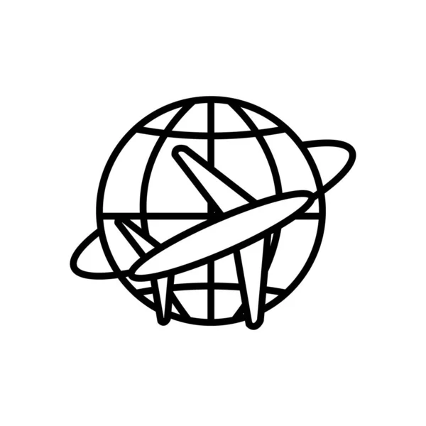 Esfera global con avión alrededor, estilo de línea — Archivo Imágenes Vectoriales