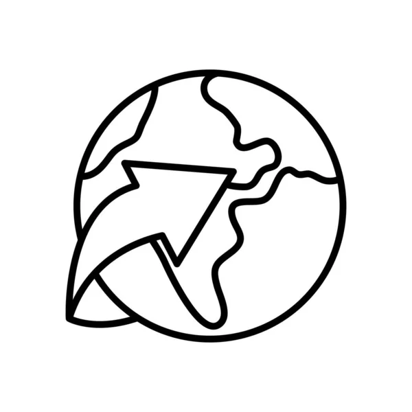 Planeta tierra y flecha icono, estilo de línea — Archivo Imágenes Vectoriales