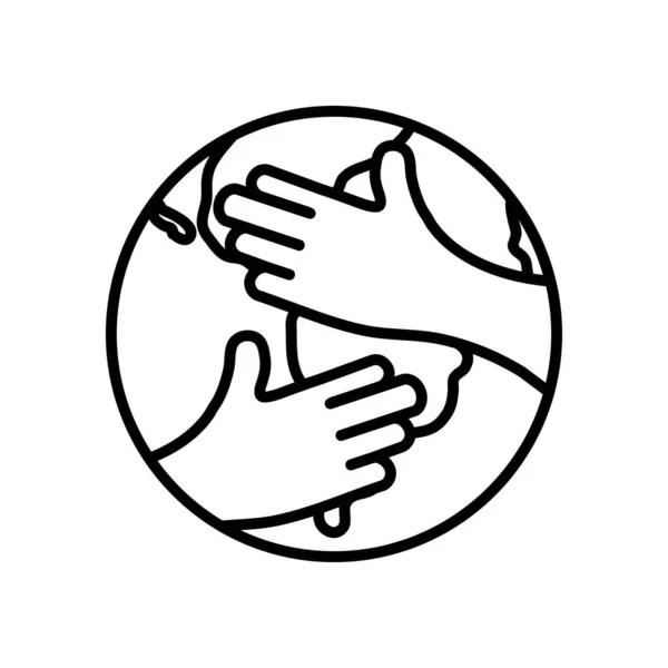 Руки, обнимающие планету Земля, стиль линии — стоковый вектор