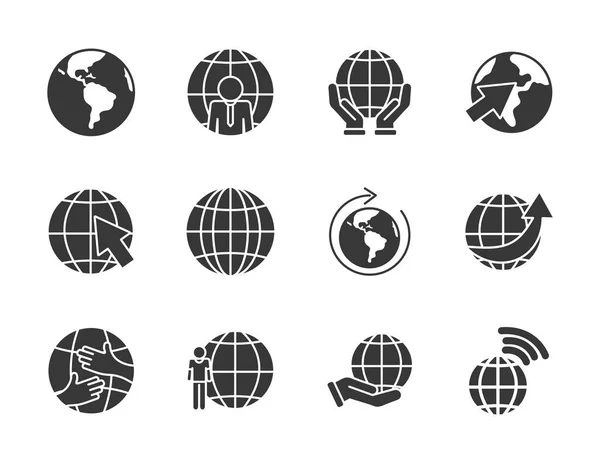 Earth planet and global spheres icon set, silhouette style — Stock Vector