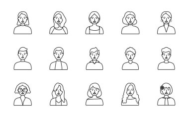 Avatar kadın ve insan simgesi seti, satır biçimi