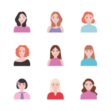 avatar kadın simgesi seti, düz stil