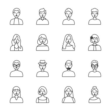 çizgi film insanları ve kadın simgesi seti, satır biçimi
