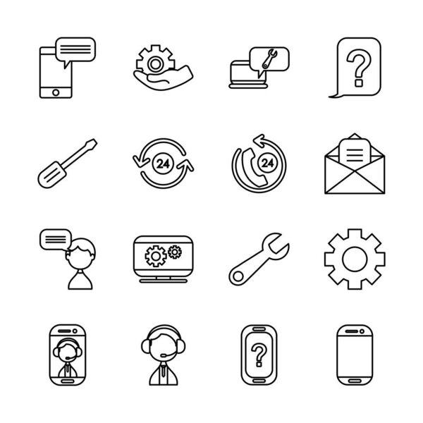 screwdriver tool and support service icon set, line style