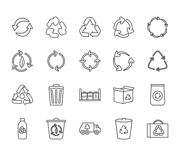 stock vector recycle symbols and recycling icon set, line style