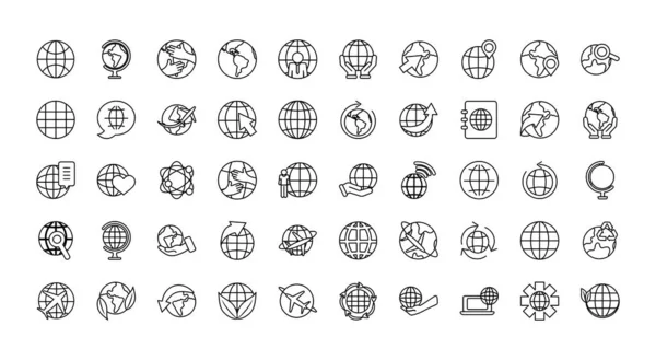 Conjunto de iconos esferas globales, estilo de línea — Vector de stock