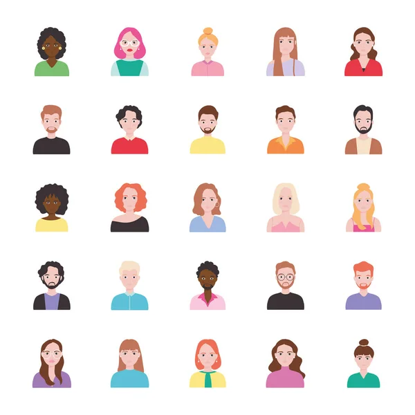 Avatar mujeres y hombres icono conjunto, estilo plano — Vector de stock