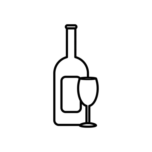 Champagnerflasche und Glasikone, Linienstil — Stockvektor