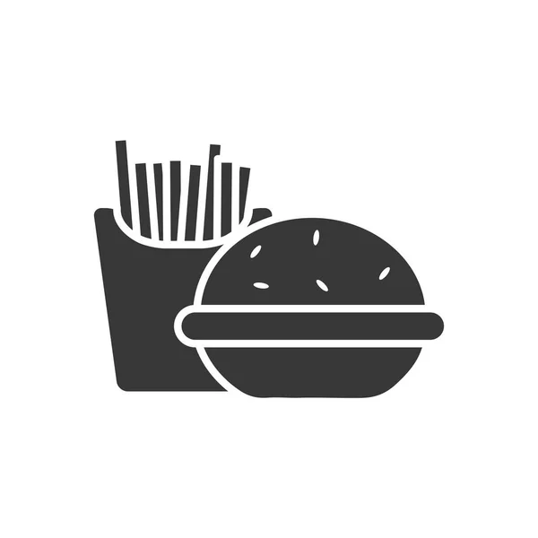 Hamburguesa y patatas fritas icono, estilo silueta — Vector de stock