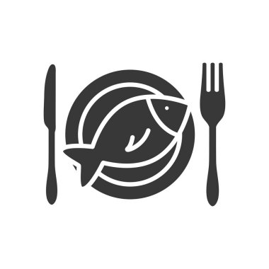 kaşık ve bıçak ve balık ile tabak, siluet tarzı