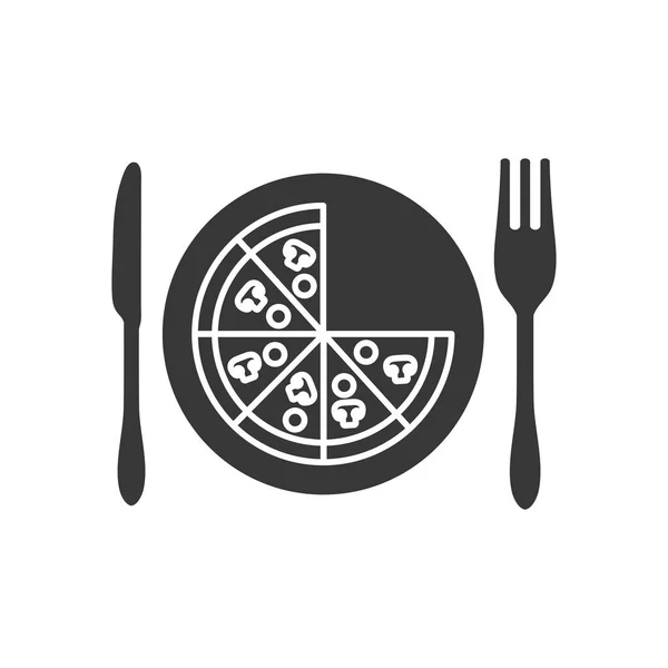 Curtbesteck und Gericht mit Pizzascheiben, Silhouette-Stil — Stockvektor