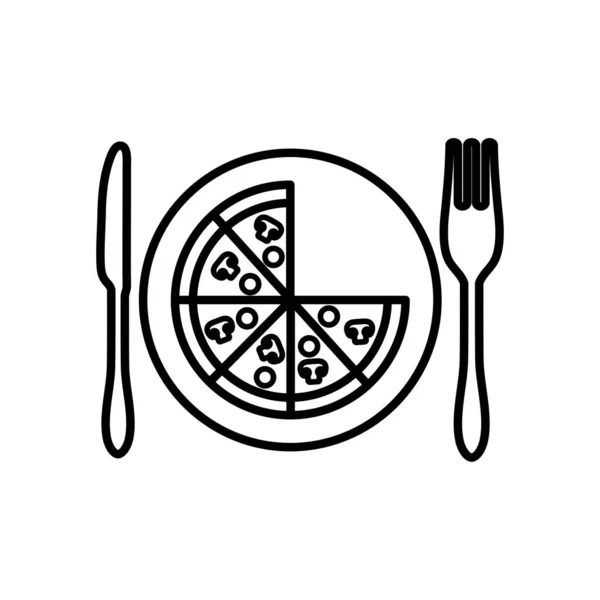 Curtbesteck und Gericht mit Pizzaschnitten, Linienstil — Stockvektor