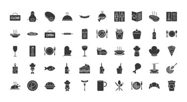 Restoran simgesi seti, siluet biçimi