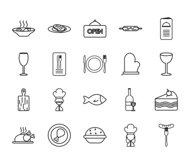Pasta ve restoran simgesi seti, satır biçimi