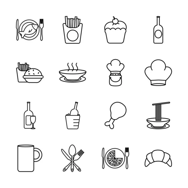 Set di icone per hamburger e ristorante, stile linea — Vettoriale Stock
