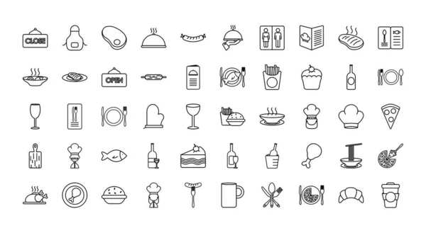 Restaurant Icon Set, Linienstil — Stockvektor