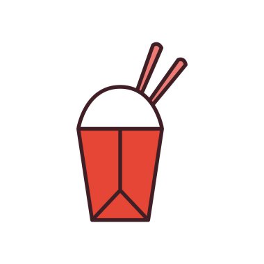 Çin pirinç kutusu hattı ve biçim ikonu vektör tasarımını doldur