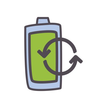 Geri dönüşüm okları satırına sahip eko pil ve biçim ikon vektör tasarımı