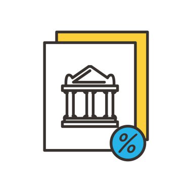 Kağıt ve yüzde satırı üzerine banka inşası ve biçim ikon vektör tasarımı