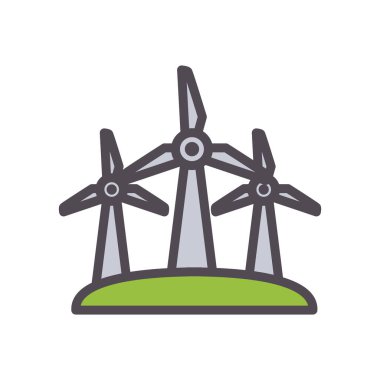 Eko rüzgar değirmenleri çizgisi ve biçim ikonu vektör tasarımını doldur