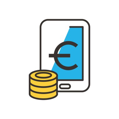 Bozuk paralar ve akıllı telefon satırı ve biçim ikonu vektör tasarımı