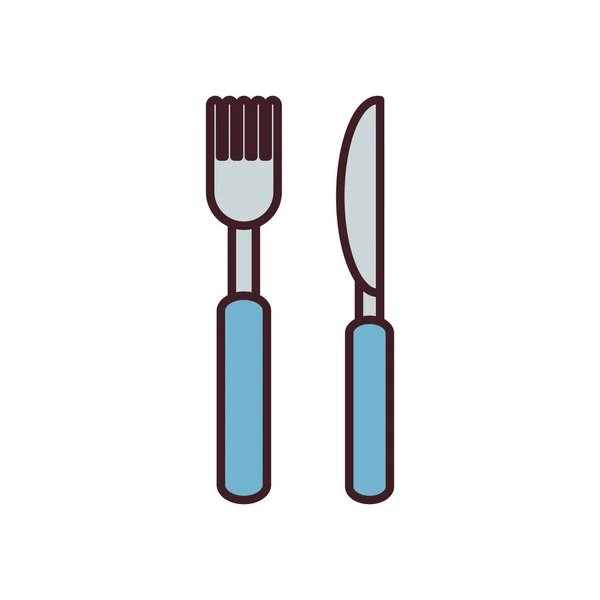 Вилка и нож линии и стиль заливки иконки дизайн вектора — стоковый вектор