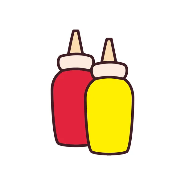 Linea di bottiglie di salsa e riempire stile icona vettoriale design — Vettoriale Stock