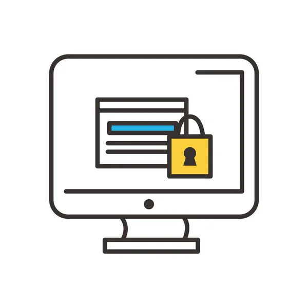 Web site with padlock on computer line and fill style icon vector design — стоковый вектор