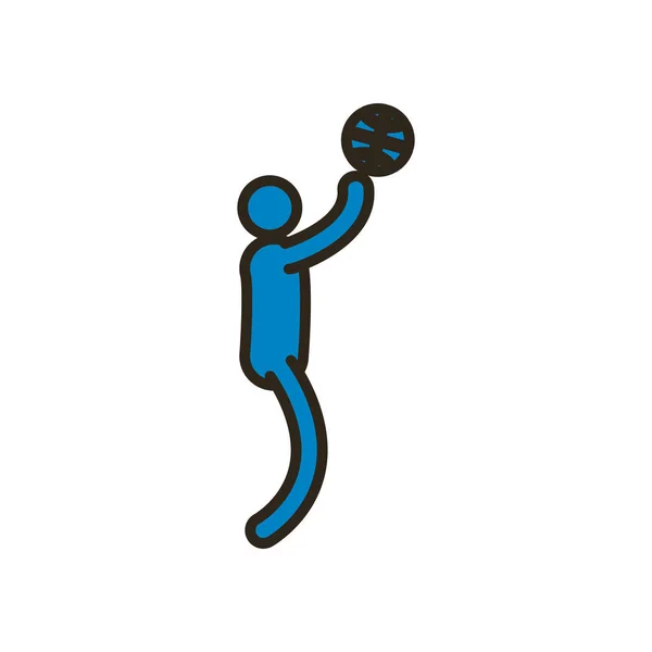 Игрок с мячом баскетбольной линии и стиль заливки иконки векторный дизайн — стоковый вектор