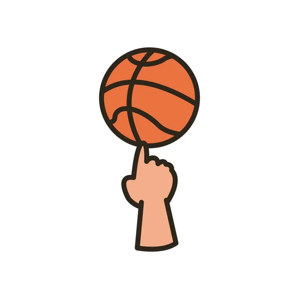 Χέρι με μπάλα της γραμμής μπάσκετ και συμπληρώστε το στυλ εικονίδιο διάνυσμα σχεδιασμό — Διανυσματικό Αρχείο