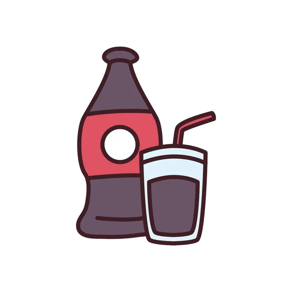Botella de soda y línea de bebidas de vidrio y diseño de vectores de icono de estilo de relleno — Archivo Imágenes Vectoriales