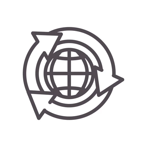 Bola global dengan recycle panah gaya gaya ikon vektor desain - Stok Vektor